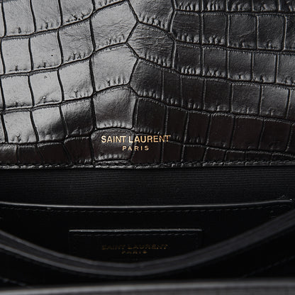 Saint Laurent Calfskin Crocodile Embossed Small Monogram Sunset Black 5 of 9