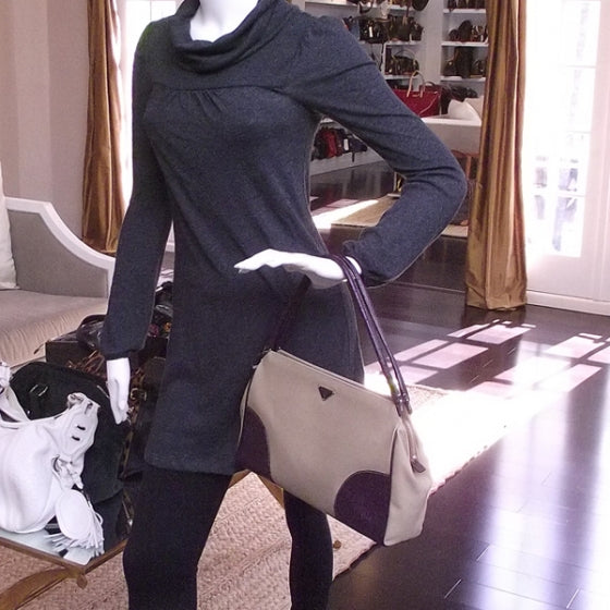 Canvas Ostrich Tote Tan Purple