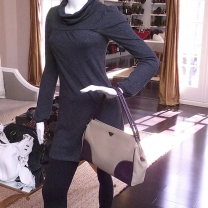 Prada Canvas Ostrich Tote Tan Purple 2 of 10
