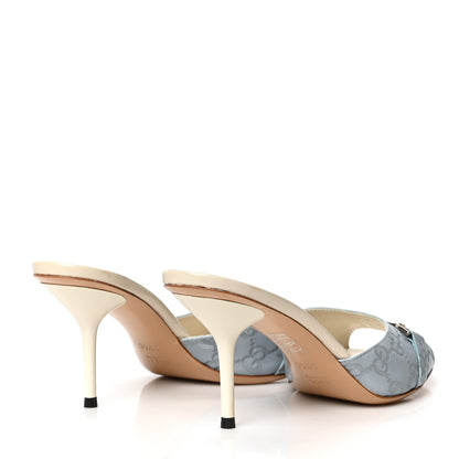Gucci Guccissima Horsebit Mid Heel Slides 38.5 Light Blue 4 of 9