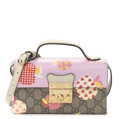Gucci GG Supreme Monogram Les Pommes Mini Padlock Top Handle Shoulder Bag Beige Ebony Multicolor Cotton Candy Pink 1 of 12