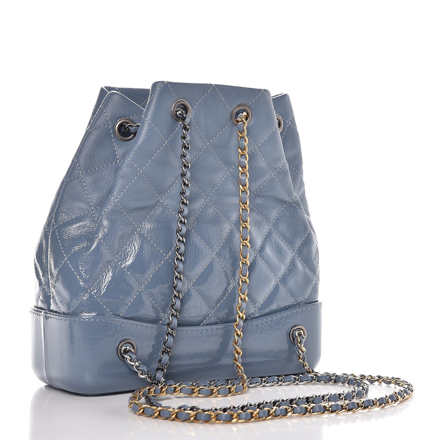 Patent Goatskin Quilted Small Gabrielle Backpack Blue