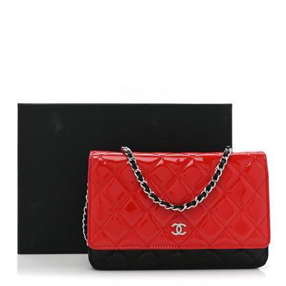 Chanel Patent Quilted Bi-Color Wallet On Chain WOC Red Black 15 of 15