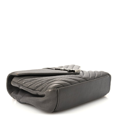 Saint Laurent Grained Calfskin Matelasse Chevron Monogram Medium College Bag Grey 4 of 12