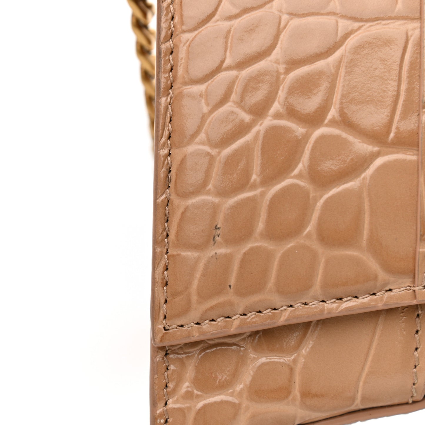 Shiny Calfskin Crocodile Embossed Hourglass Chain Bag Nude Beige