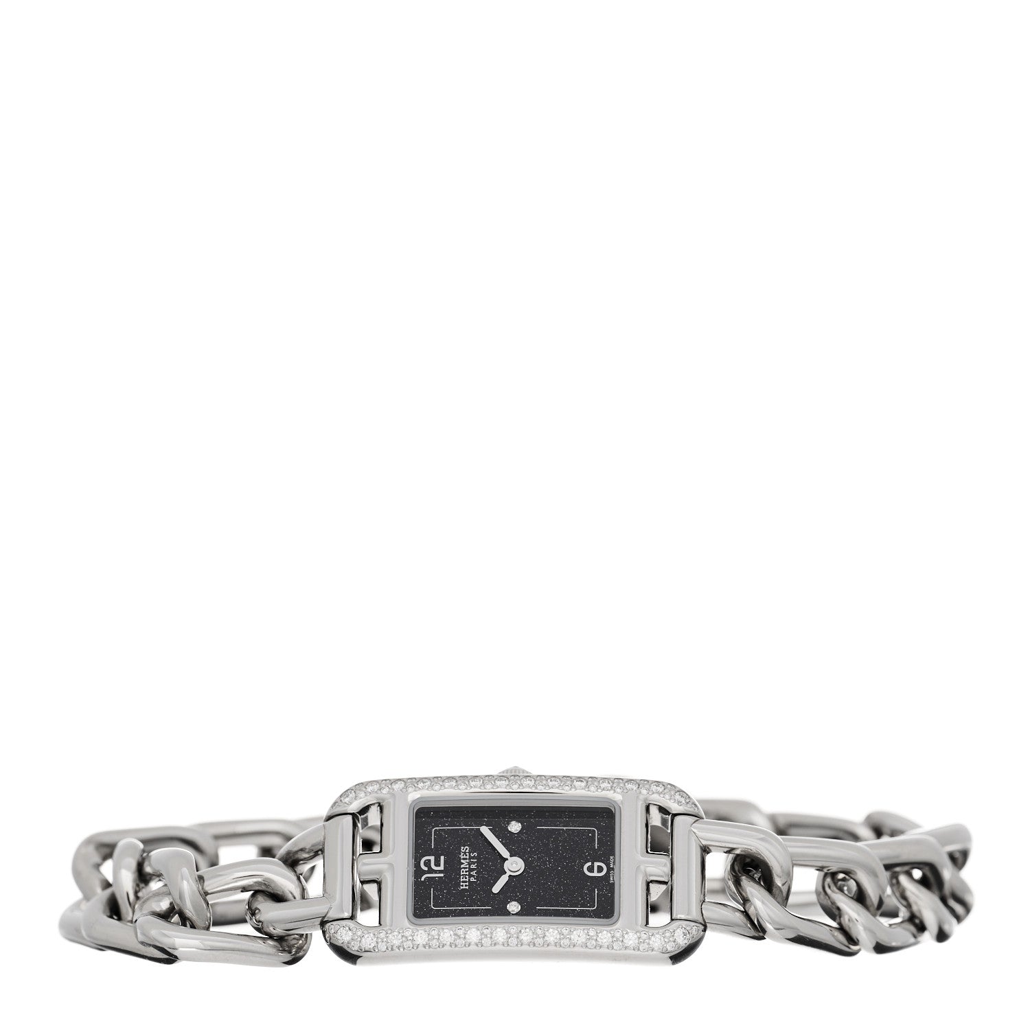Hermes Stainless Steel Diamond Bezel 17mm Nantucket Quartz Watch Black 2 of 5