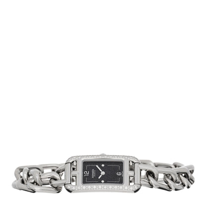 Hermes Stainless Steel Diamond Bezel 17mm Nantucket Quartz Watch Black 2 of 5