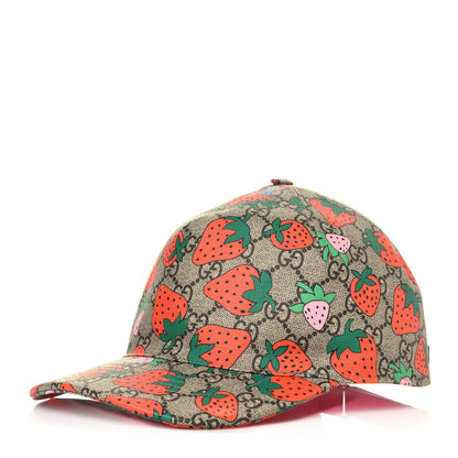 Gucci GG Supreme Monogram Strawberry Baseball Hat M Beige 1 of 7
