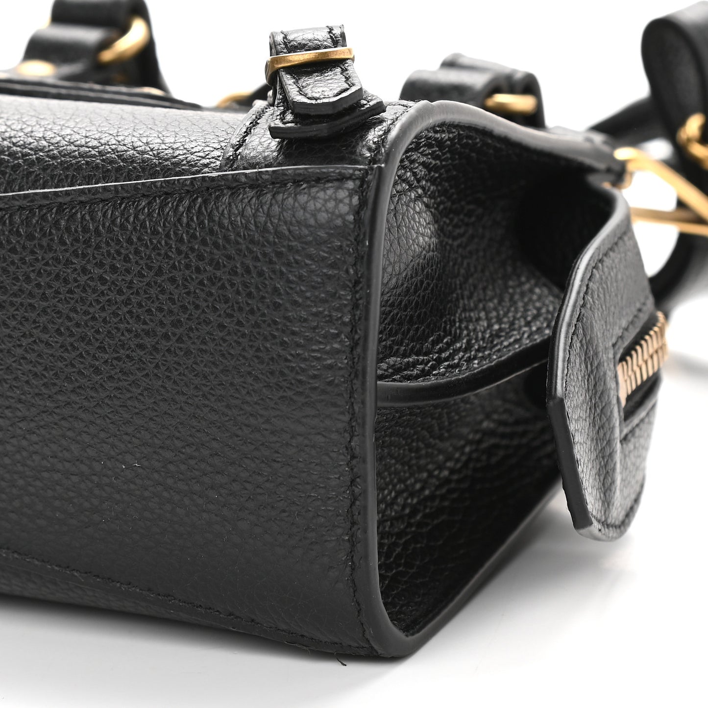 Grained Calfskin Neo Classic Gold Hardware Nano City Crossbody Black