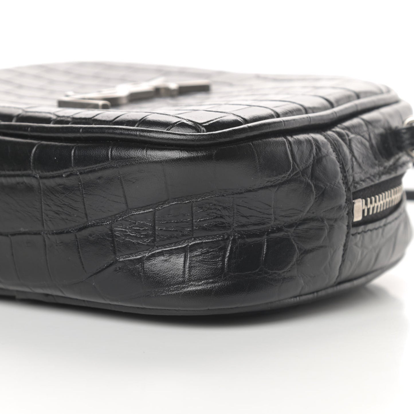 Calfskin Crocodile Embossed Monogram Blogger Bag Black
