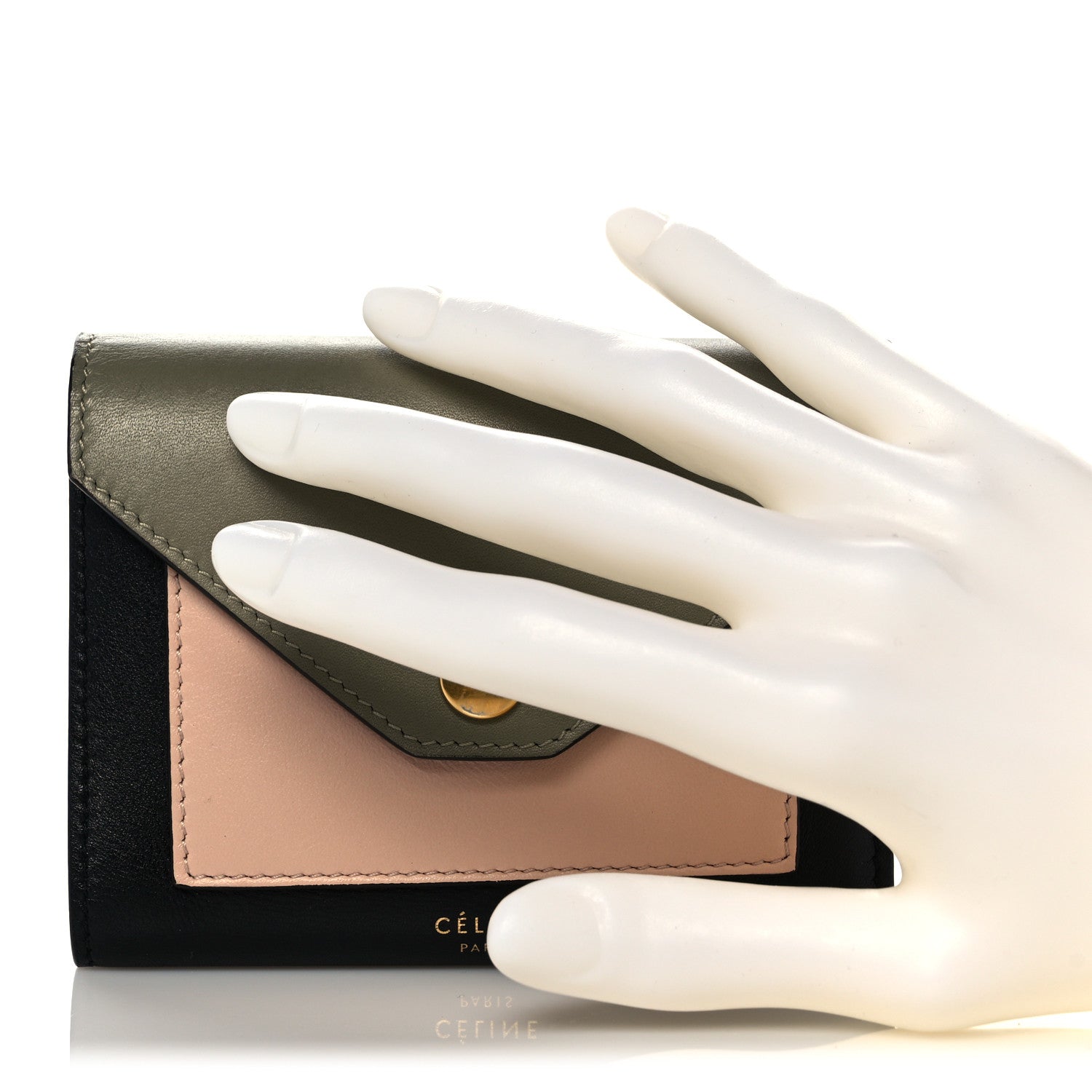 Celine Smooth Calfskin Pocket Card Holder Army Green 2 of 13
