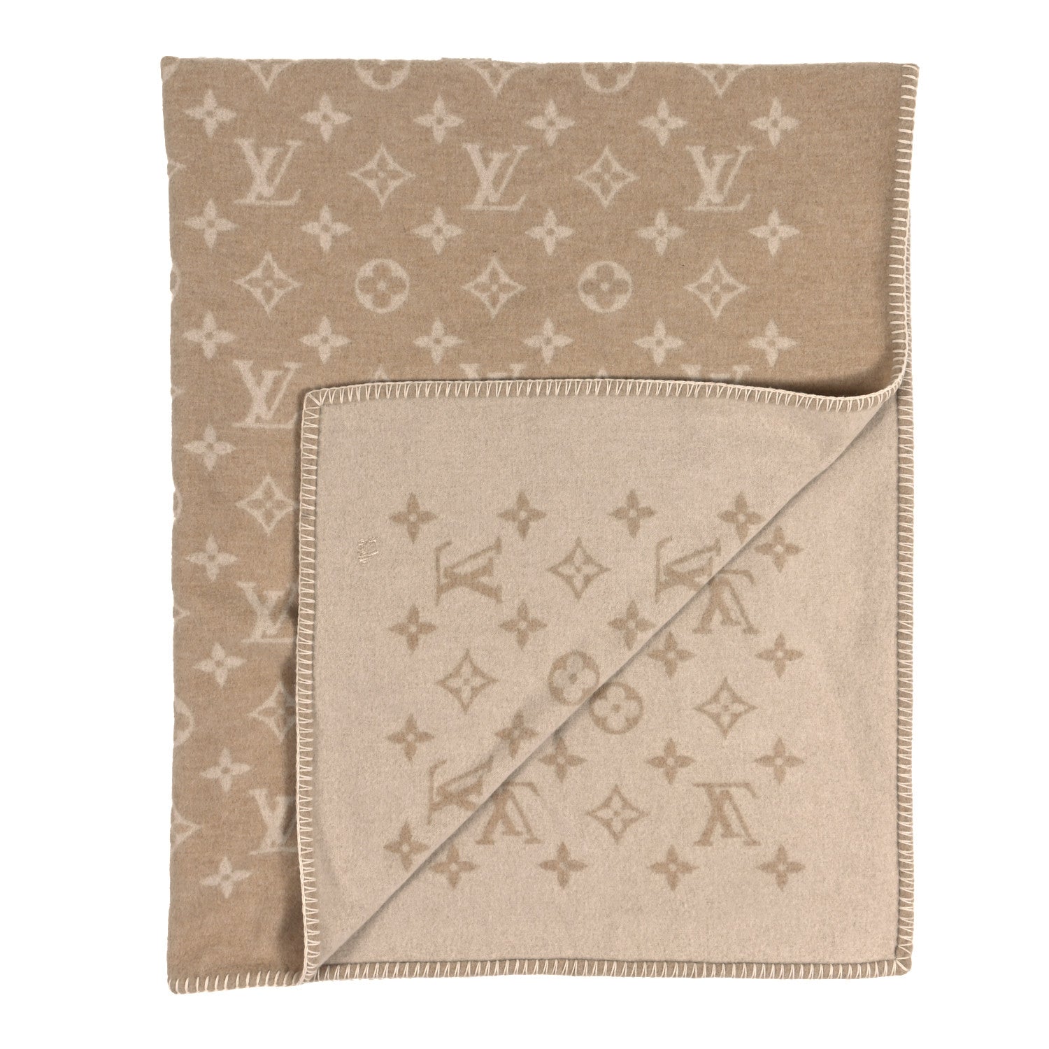 Louis Vuitton Wool Cashmere Monogram Blanket Beige 2 of 4