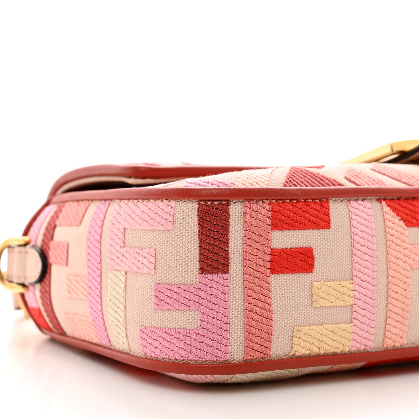 Canvas Vitello King FF Embroidered Baguette Rosa Quarzo Bloody Mary Multicolor