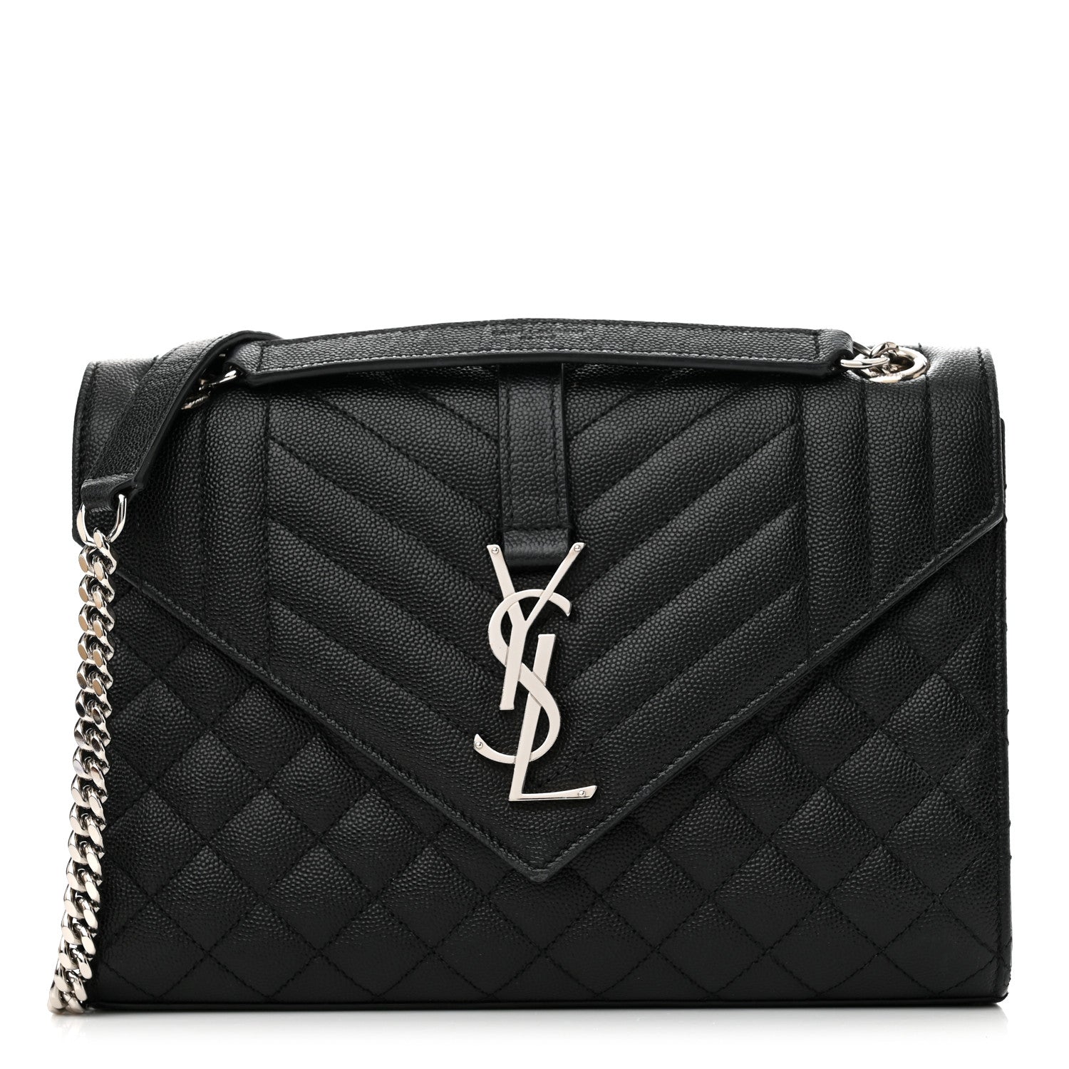 Saint Laurent Grain De Poudre Textured Mixed Matelasse Triquilt Medium Monogram Satchel Black 1 of 13