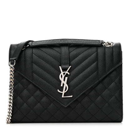 Saint Laurent Grain De Poudre Textured Mixed Matelasse Triquilt Medium Monogram Satchel Black 1 of 13