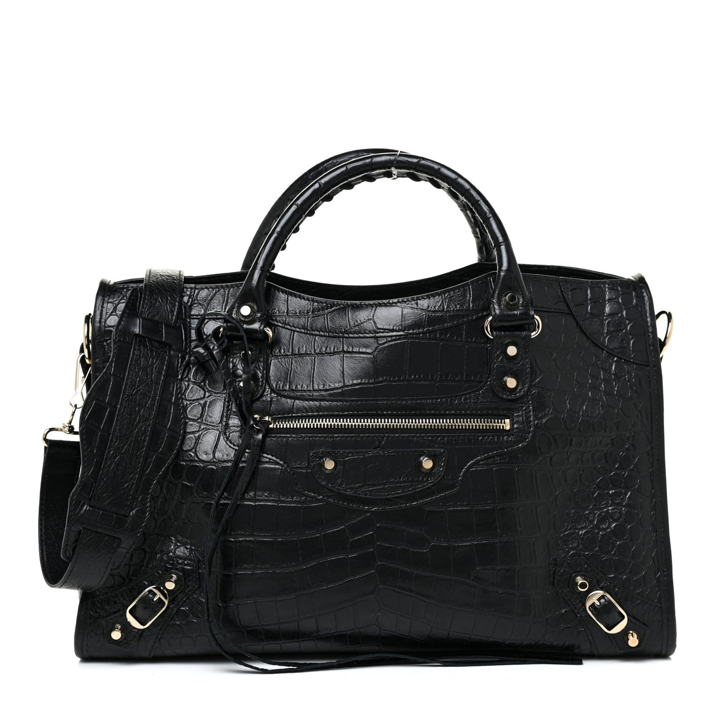 Calfskin Crocodile Embossed Classic Hardware City Black