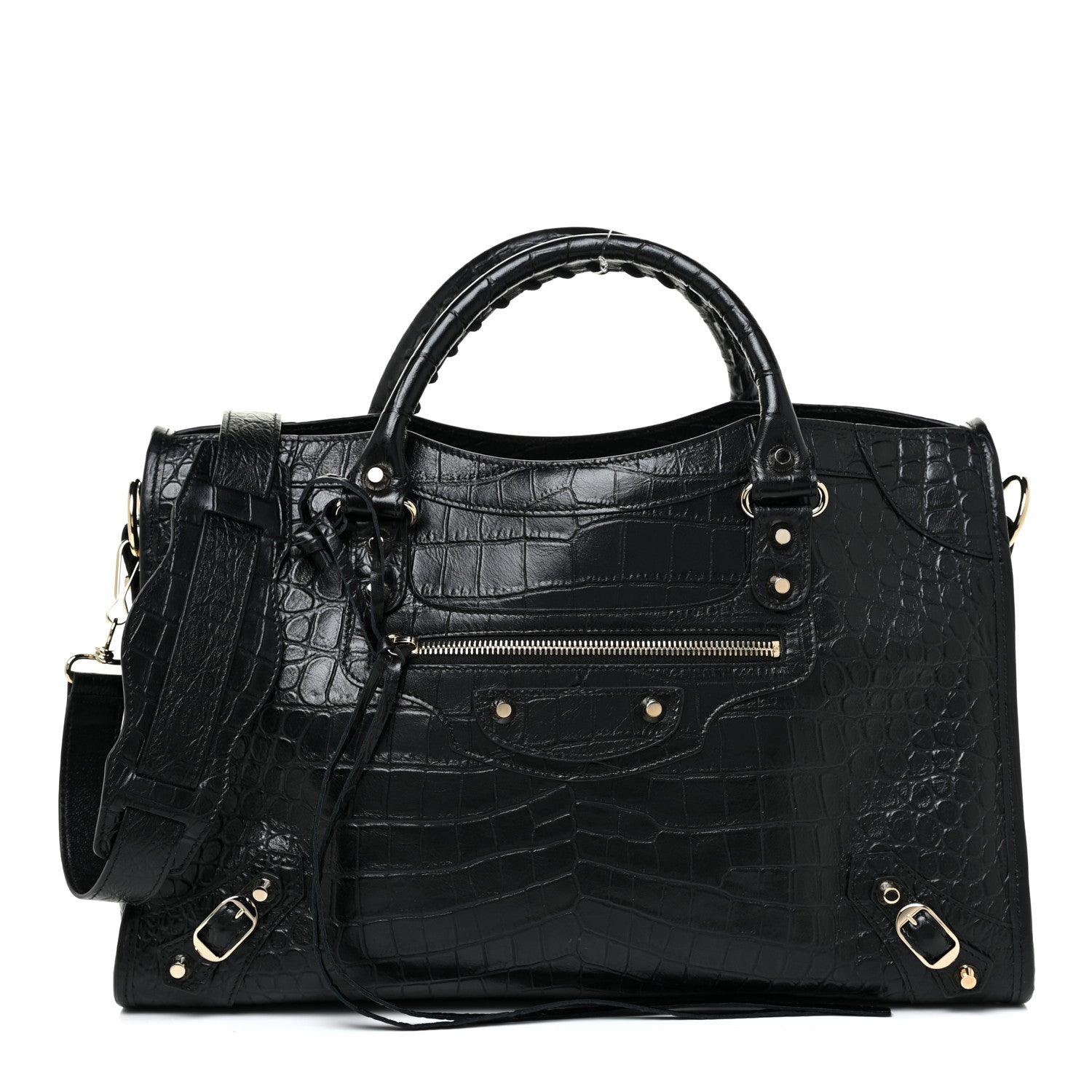 Balenciaga Calfskin Crocodile Embossed Classic Hardware City Black 4 of 24