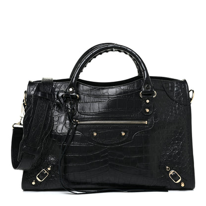Balenciaga Calfskin Crocodile Embossed Classic Hardware City Black 4 of 24