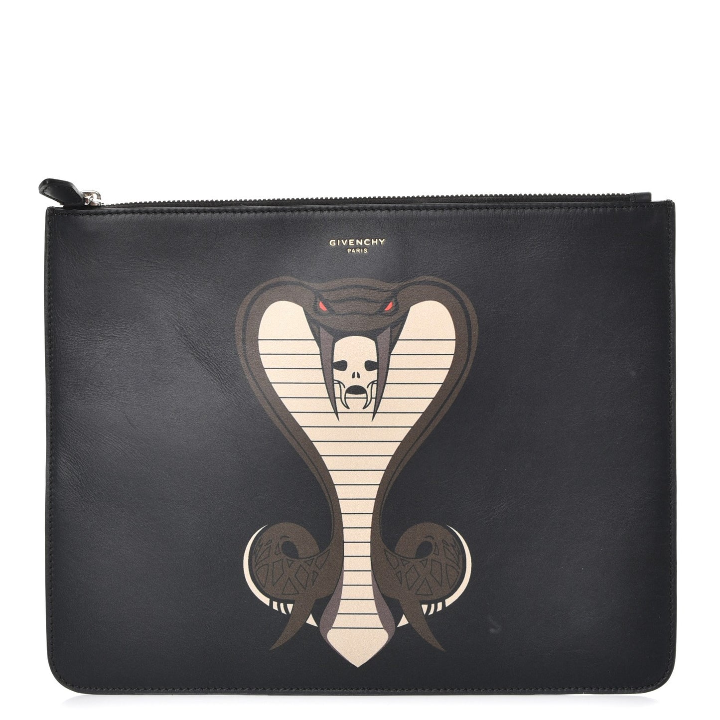 Calfskin Cobra Print Zip Pouch Black