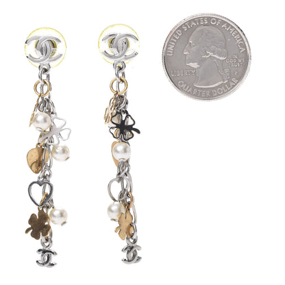 Chanel Pearl CC Charm Chain Drop Earrings Silver Gold 2 of 4