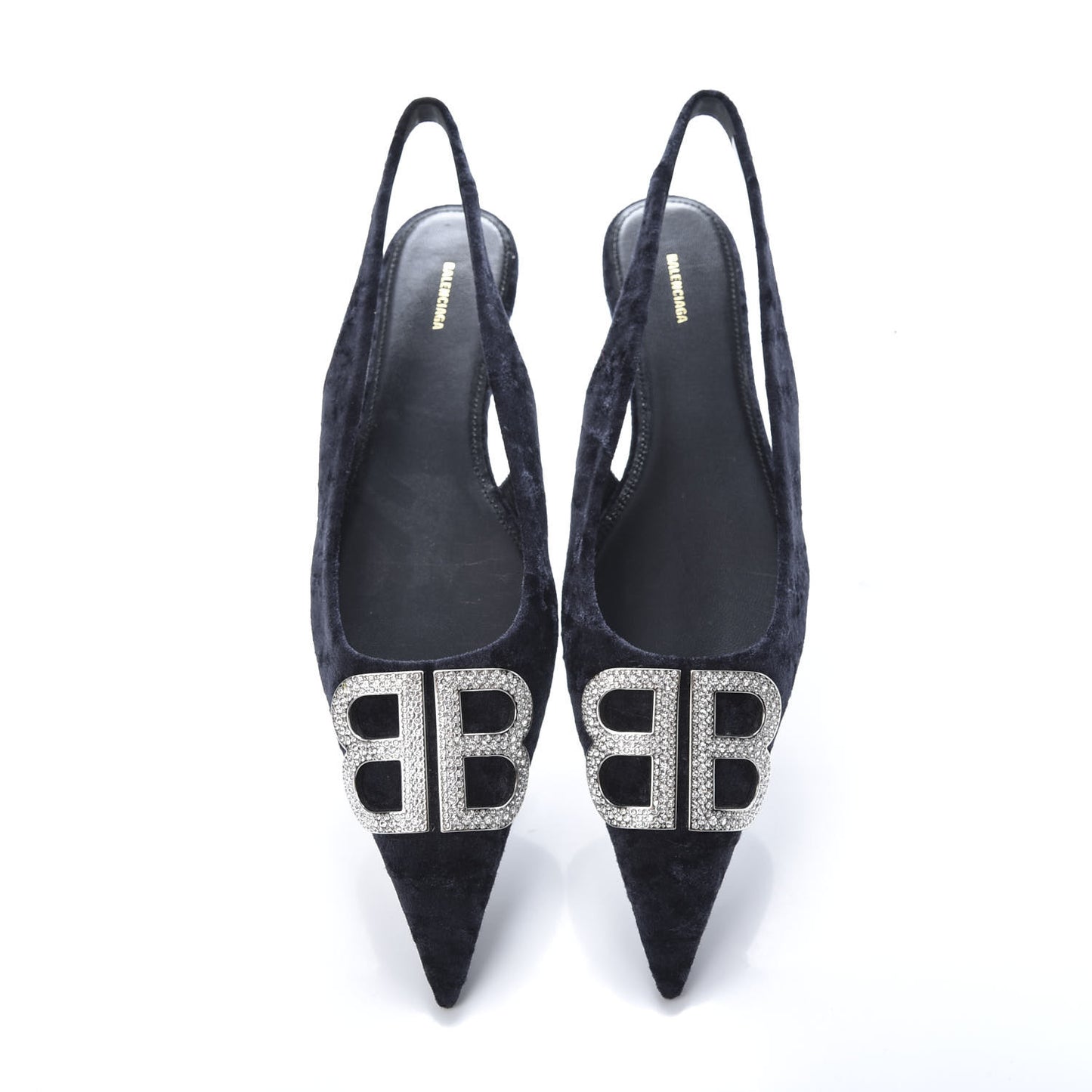 Velvet Crystal BB Knife Pointy Toe Slingback Flats 38.5 Black