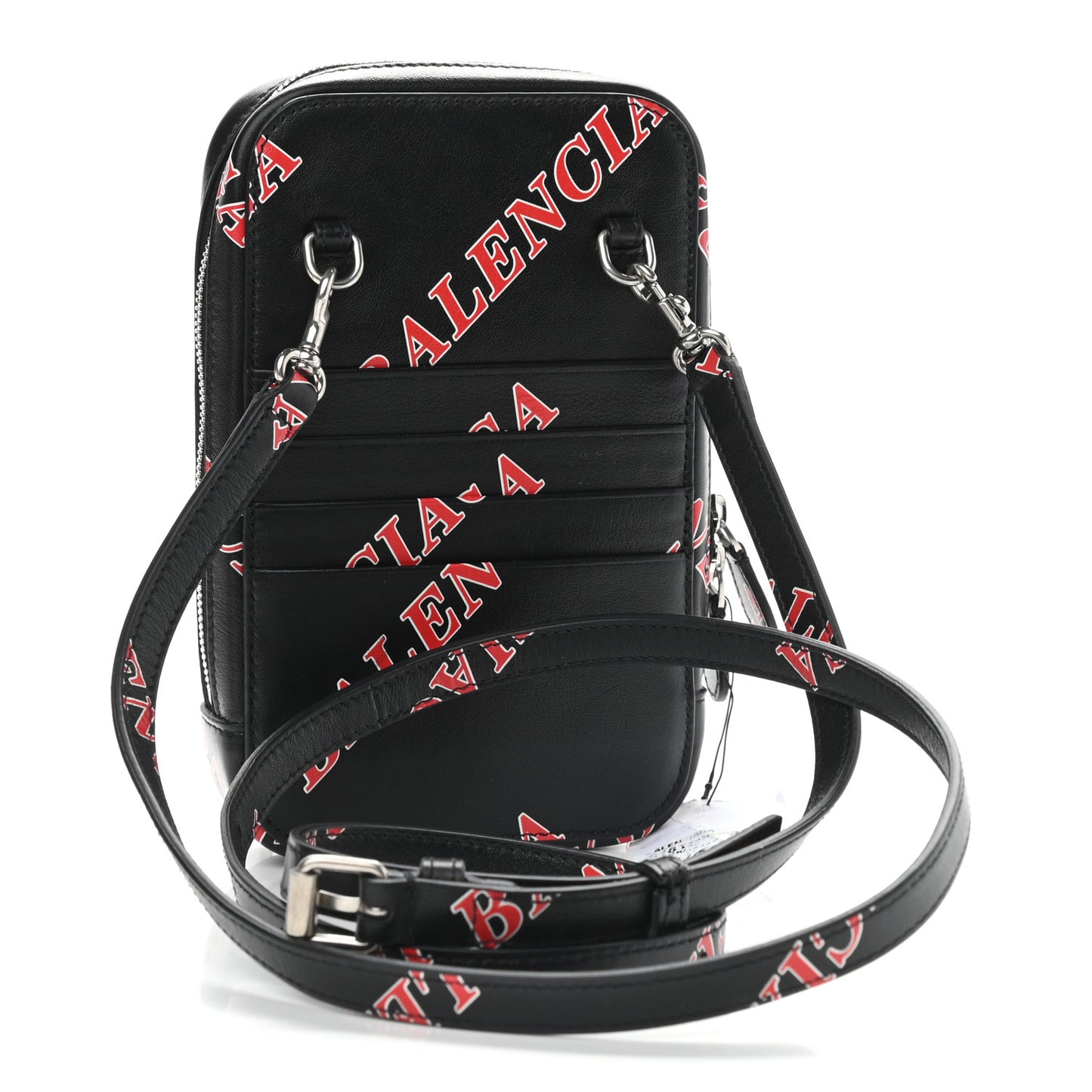 Calfskin Logo Print Cash Phone Holder Bag Black Red