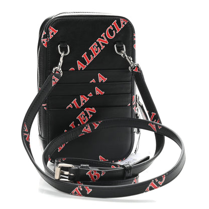 Balenciaga Calfskin Logo Print Cash Phone Holder Bag Black Red 2 of 8