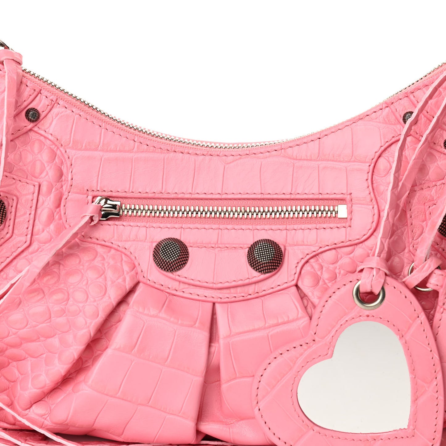 Extra Supple Calfskin Crocodile Embossed Small Le Cagole Shoulder Bag Sweet Pink