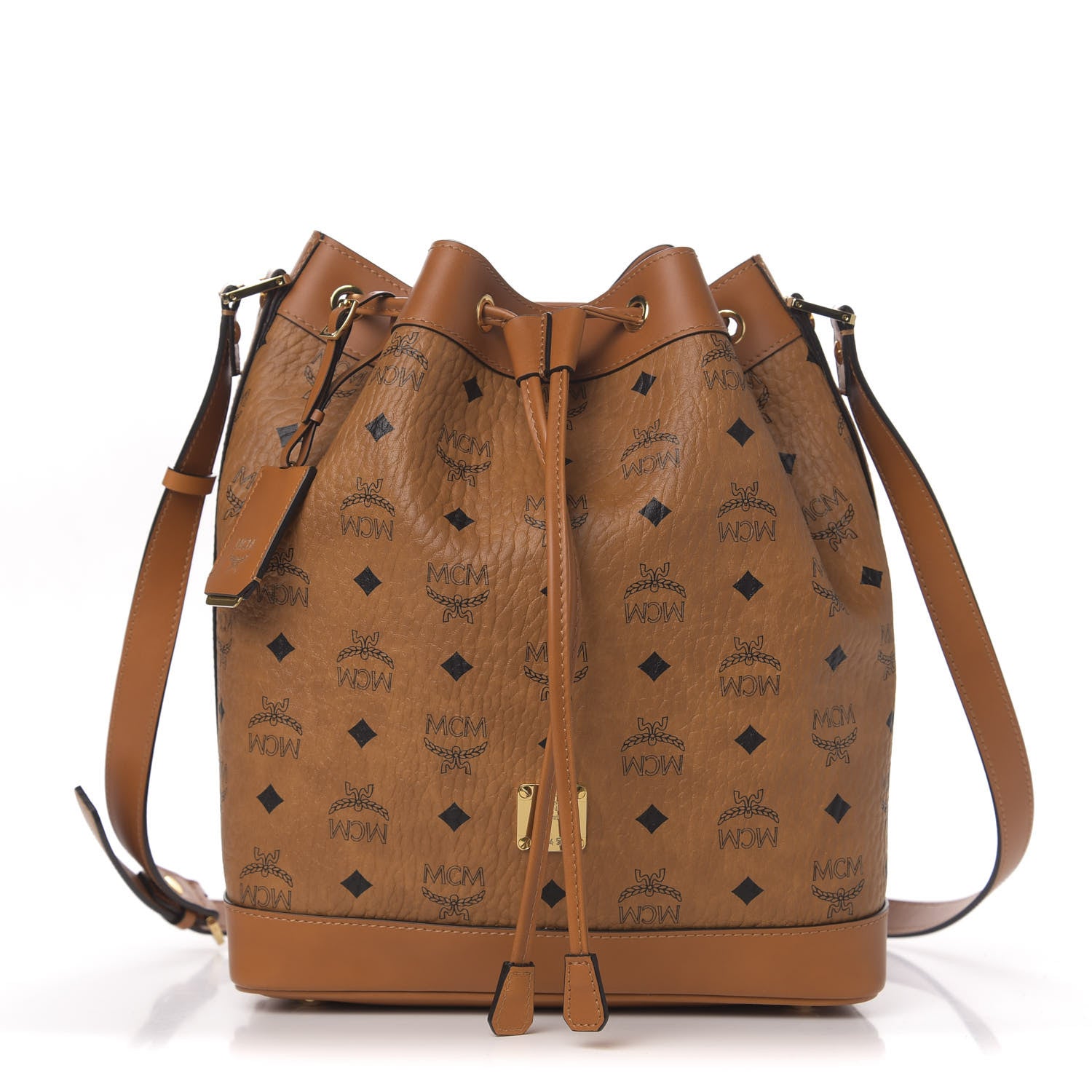 MCM Visetos Small Heritage Drawstring Bucket Bag Cognac 1 of 10