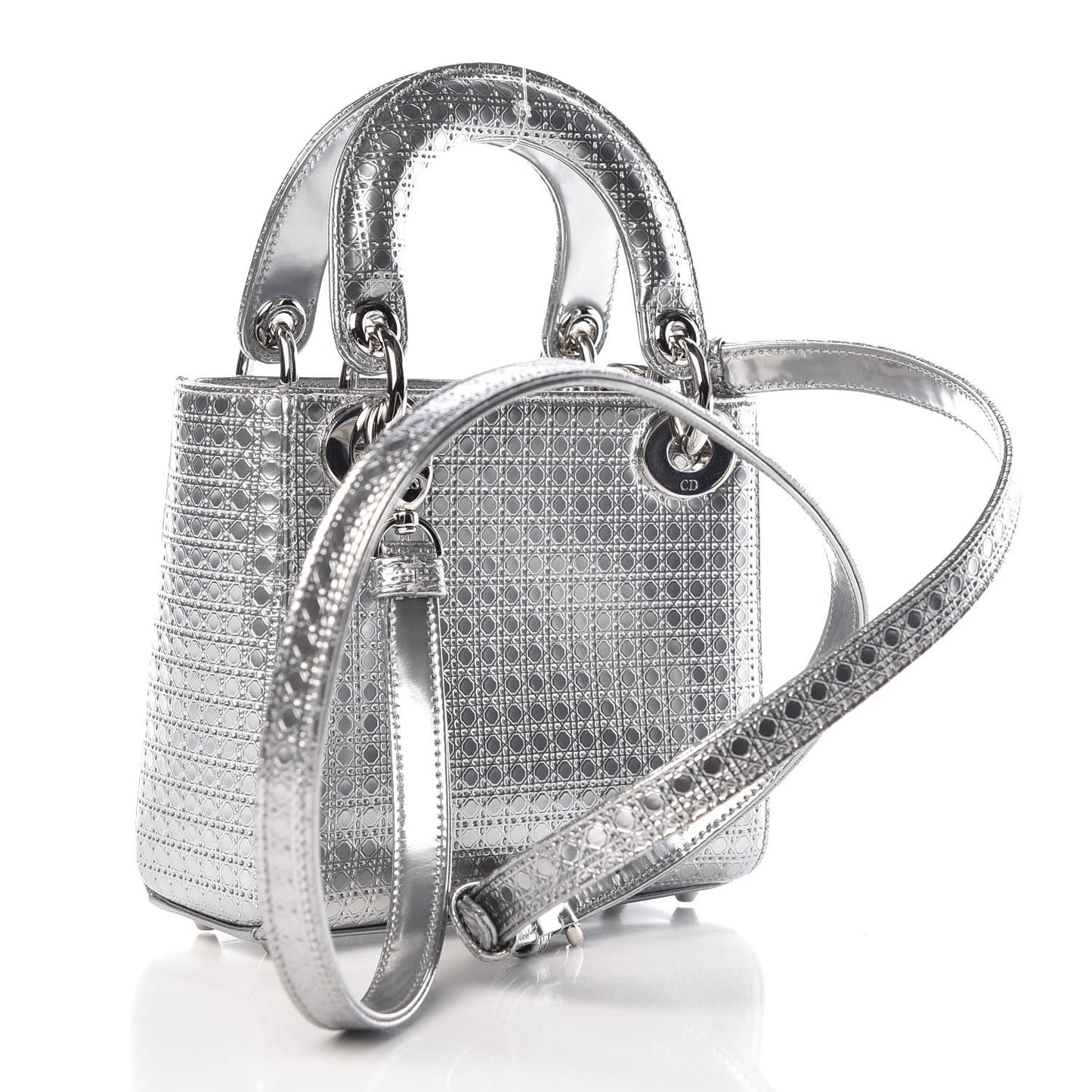 Metallic Patent Micro-Cannage Mini Lady Dior Silver