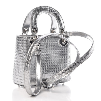Christian Dior Metallic Patent Micro-Cannage Mini Lady Dior Silver 3 of 6