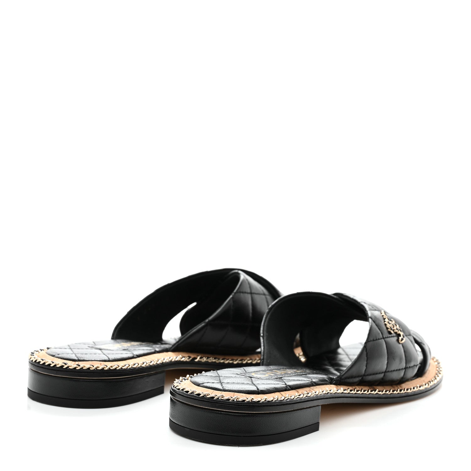 Chanel Lambskin Quilted Chain CC Sandals 40.5 Black 5 of 9