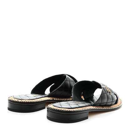 Chanel Lambskin Quilted Chain CC Sandals 40.5 Black 5 of 9