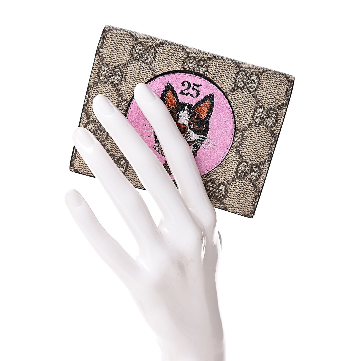 GG Supreme Monogram Bosco Patch Card Case Wallet Beige Malva Hibiscus Red