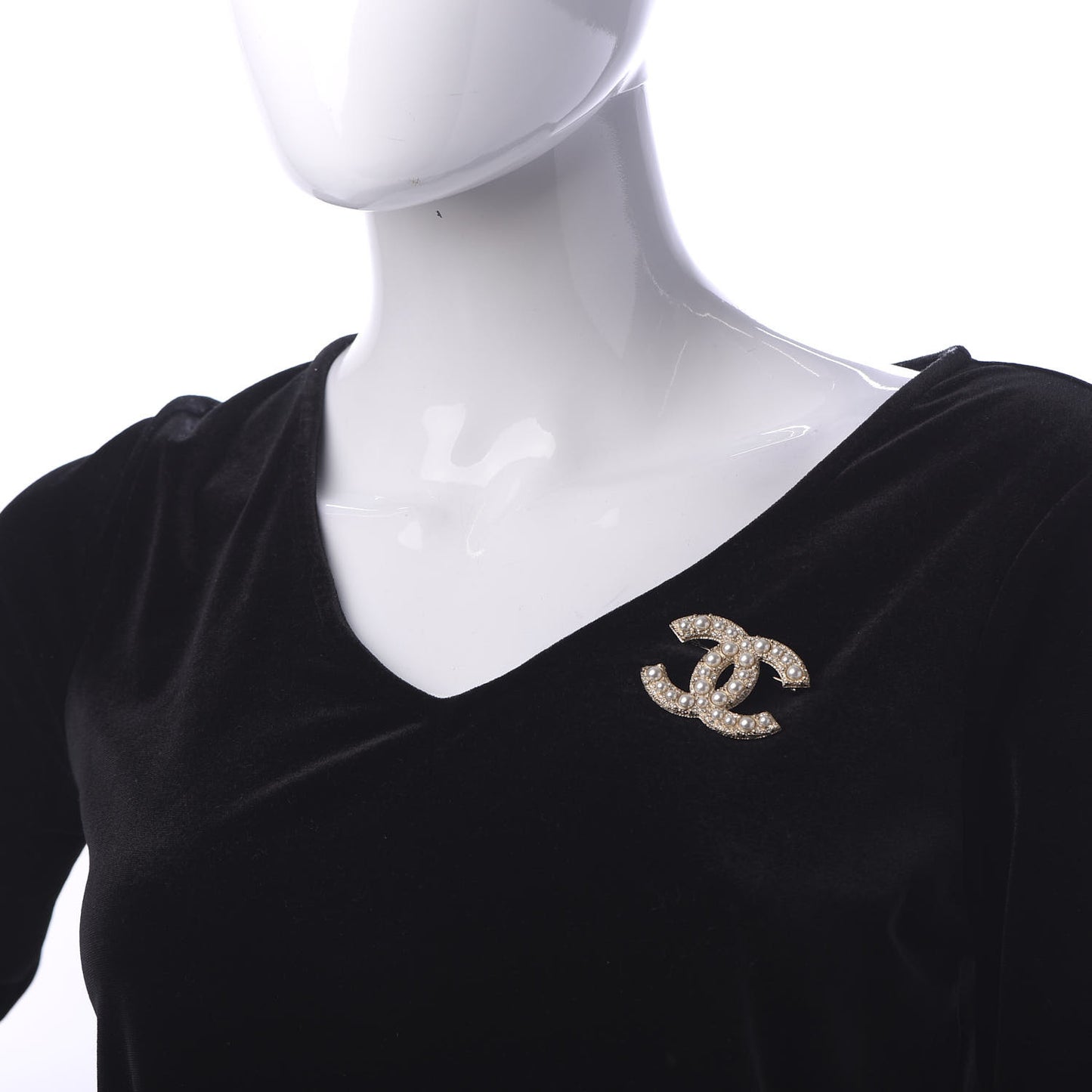 Pearl Crystal CC Brooch Gold