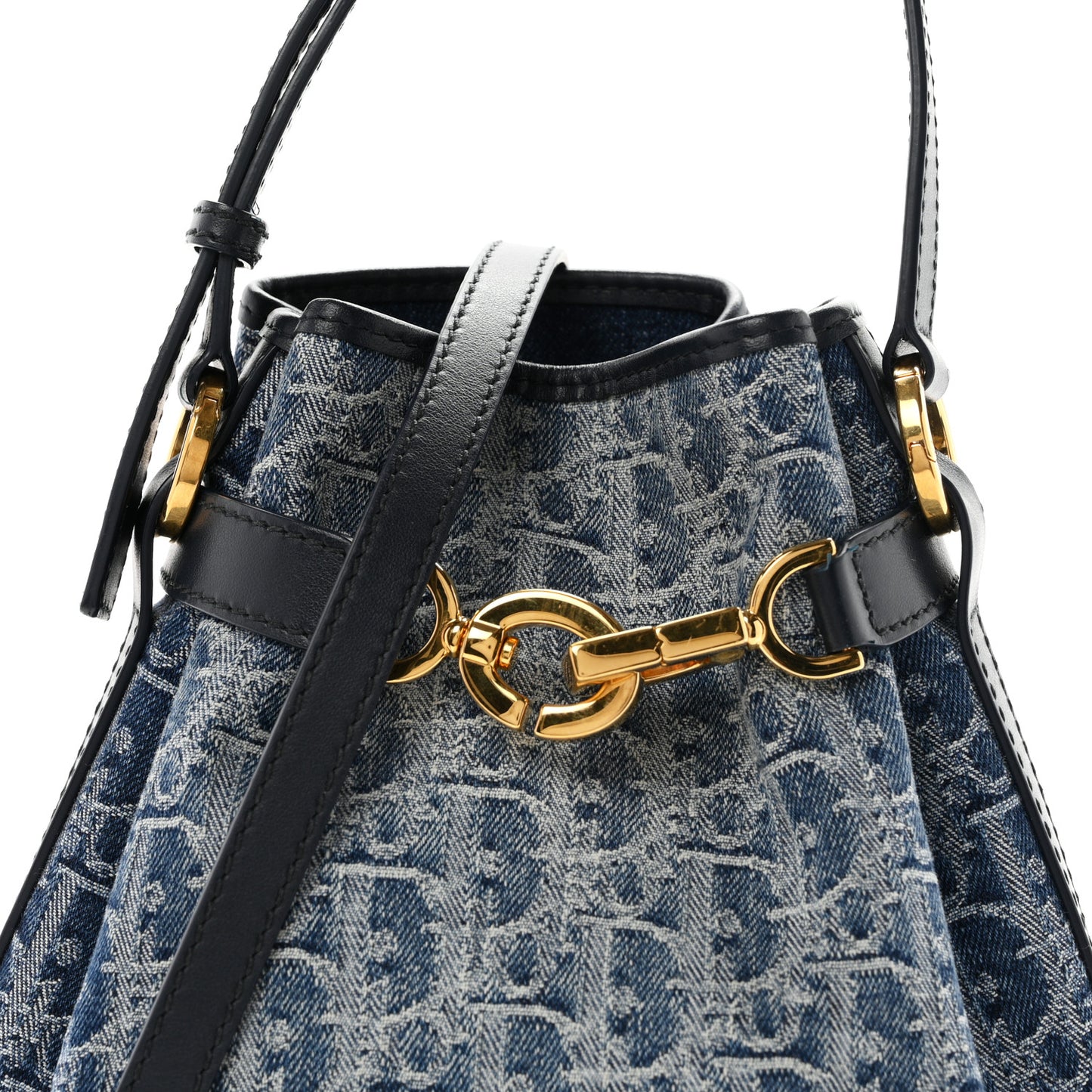 Denim Oblique Jacquard Medium C'est Chain Bucket Bag Denim Blue
