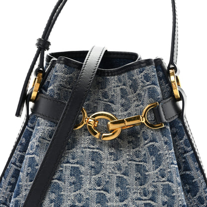 Christian Dior Denim Oblique Jacquard Medium C'est Chain Bucket Bag Denim Blue 7 of 10