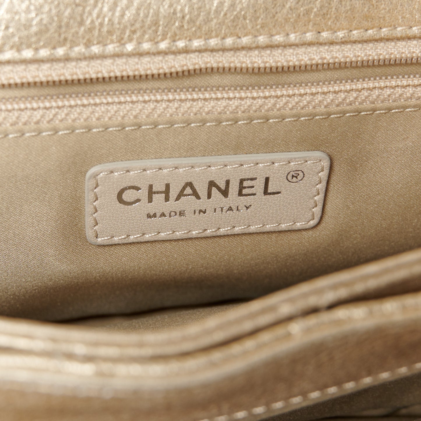 Metallic Calfskin Quilted Flap Bag Light Gold