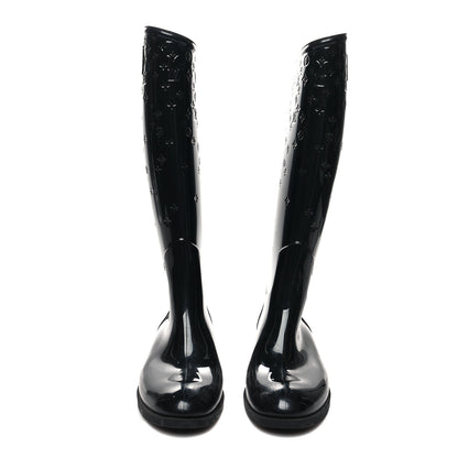 Louis Vuitton Rubber Embossed Monogram Drops High Rain Boots 37 Black 2 of 8