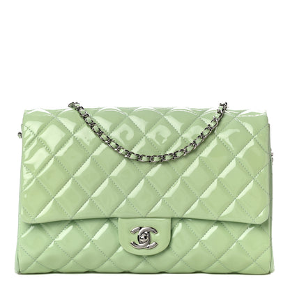 Chanel Patent Quilted Clutch With Chain Flap Light Green 1 of 14