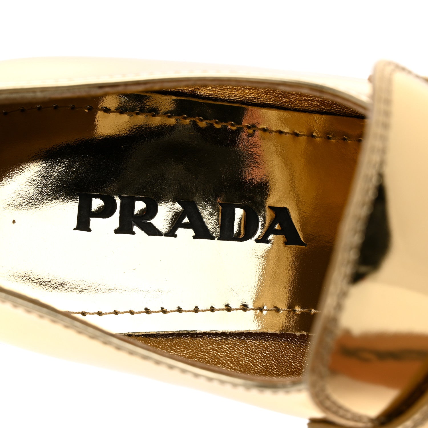 Prada Metallic Brushed Calfskin Metal Triangle Logo 50mm Loafers 36.5 Platino 7 of 9