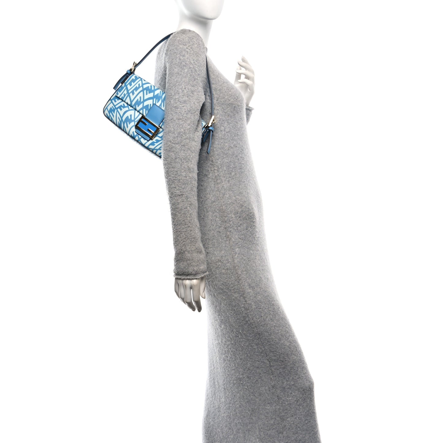 X SARAH COLEMAN Glazed Canvas Vitello King FF Vertigo Baguette 1997 Cyber Blue White