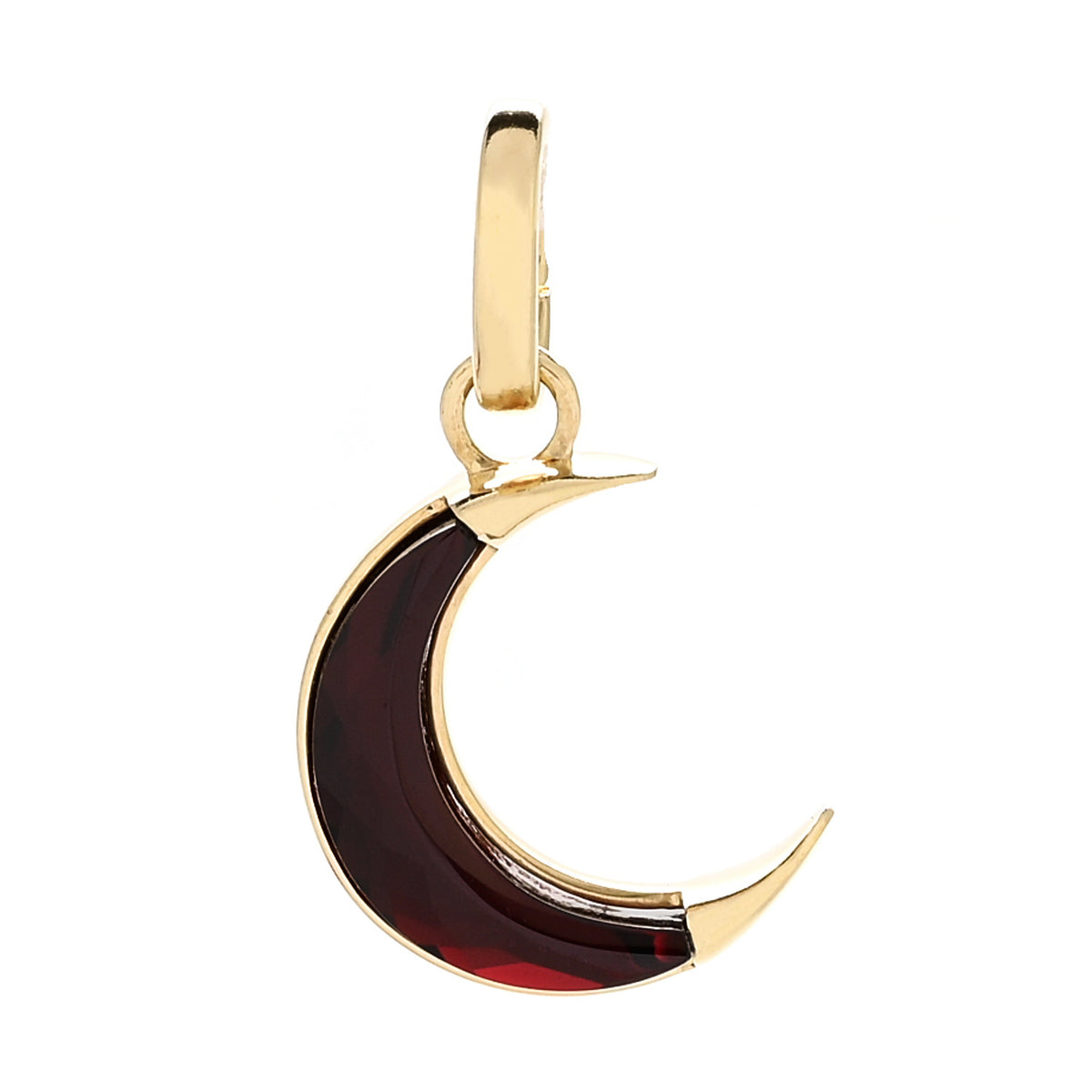 Foundrae 18K Yellow Gold Garnet Crescent Karma Medallion Pendant 1 of 4