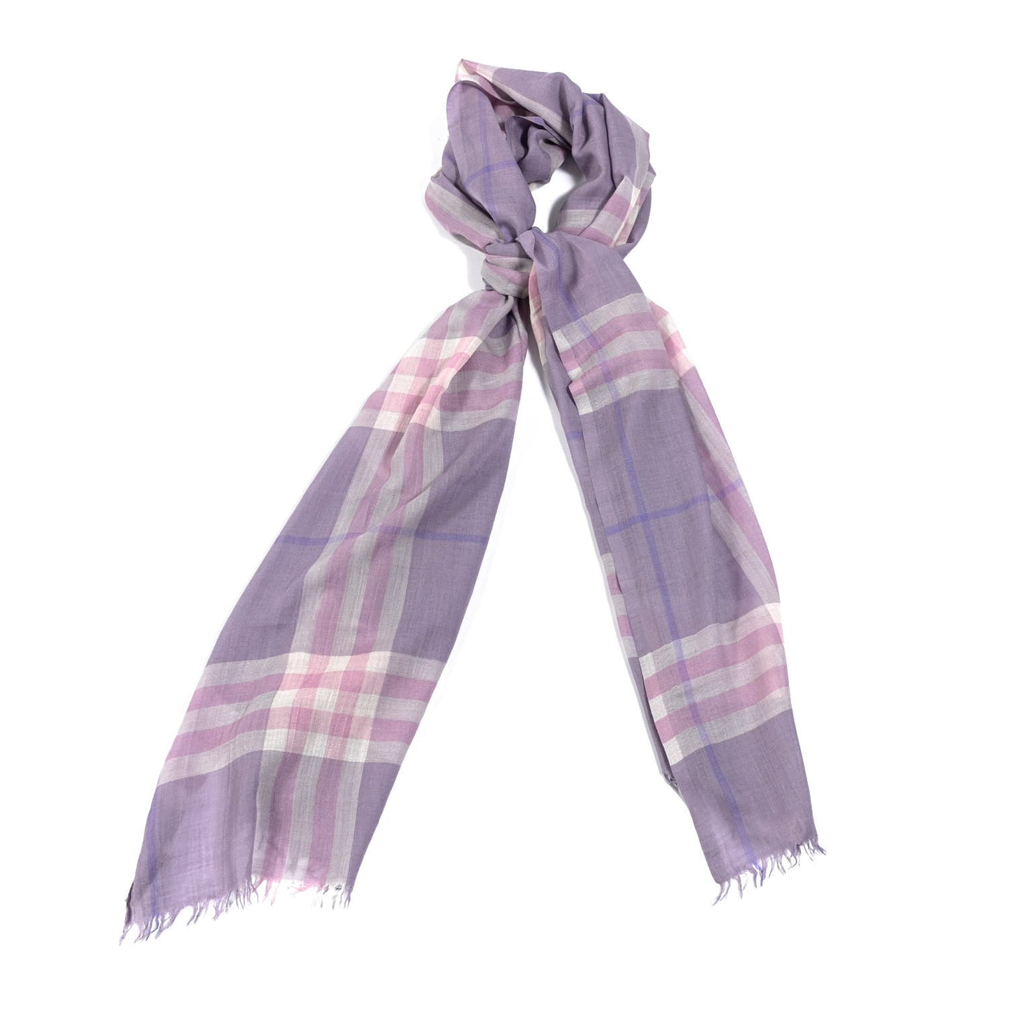 Wool Silk Gauze Giant Check Lightweight Scarf Pale Orchid