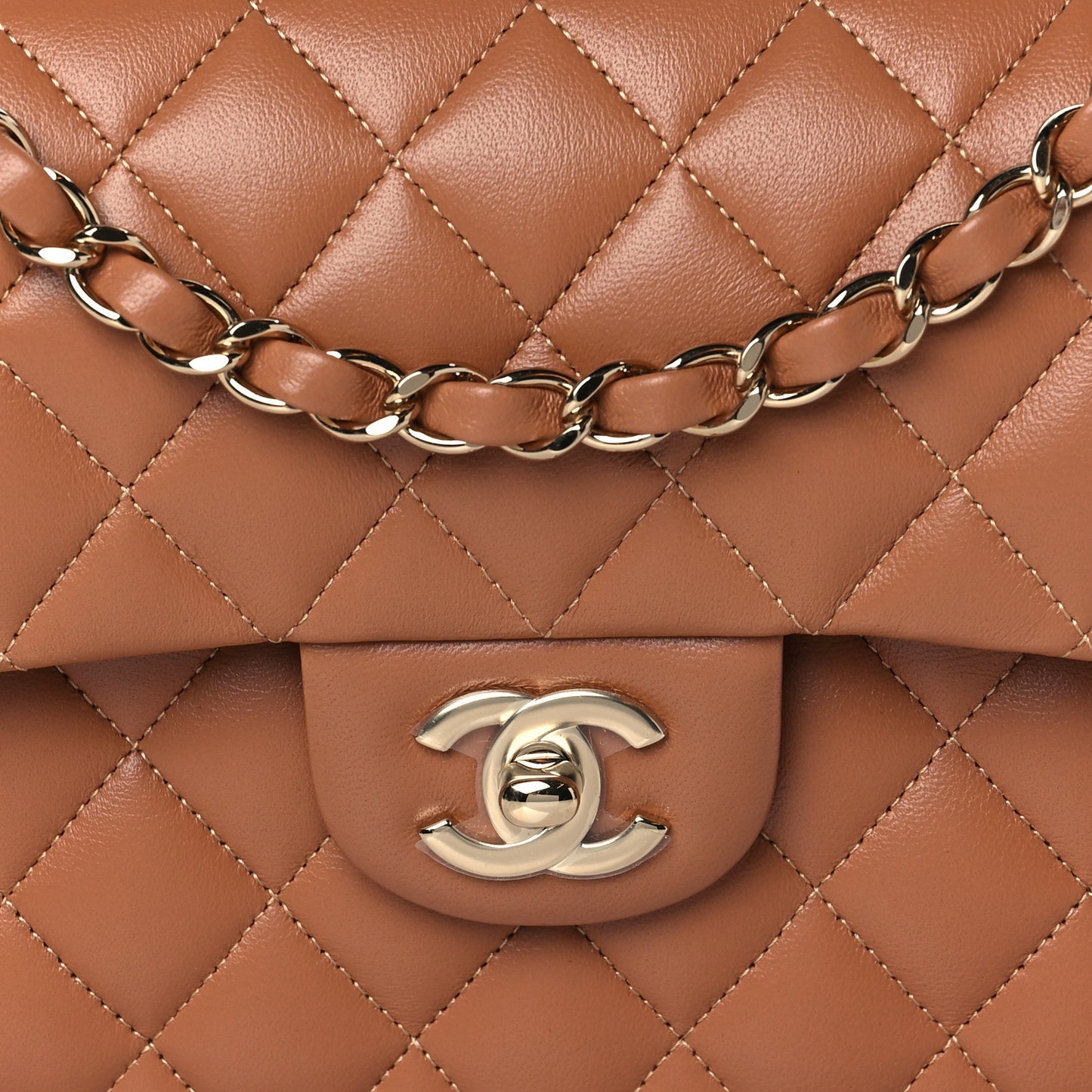 Lambskin Quilted Small Double Flap Brown