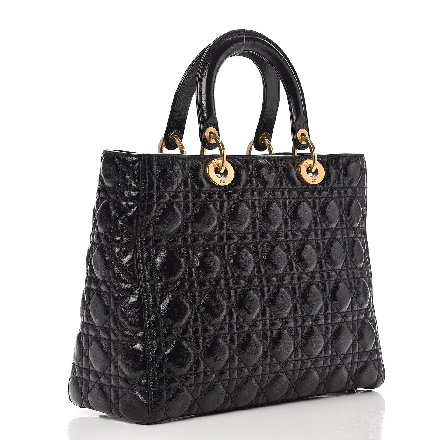 Crinkled Patent Cannage Large Lady Dior Black