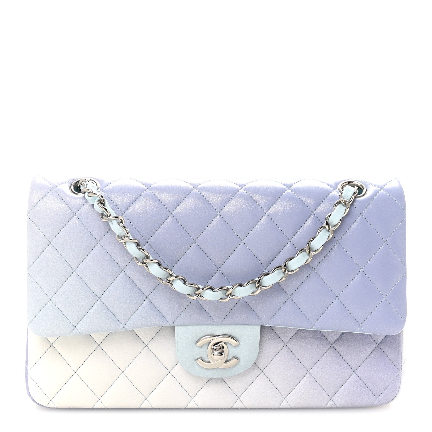 Chanel Perforated Lambskin Quilted Medium Double Flap Light Blue Light Purple White 1 of 11
