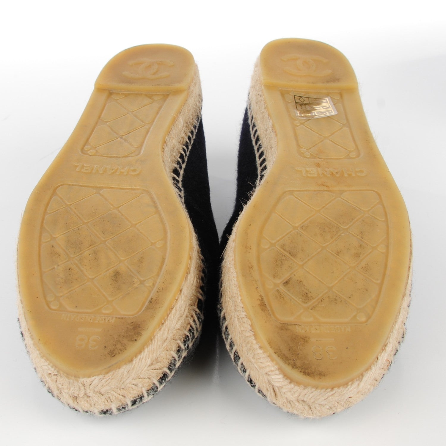 Chanel Velvet Tweed CC Espadrilles 38 Navy Grey 6 of 9