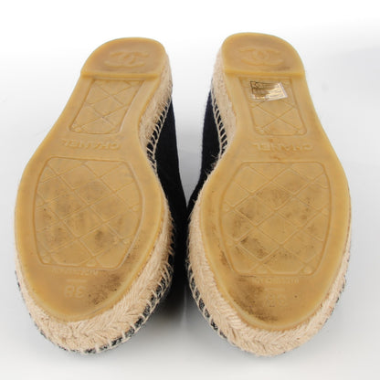 Chanel Velvet Tweed CC Espadrilles 38 Navy Grey 6 of 9