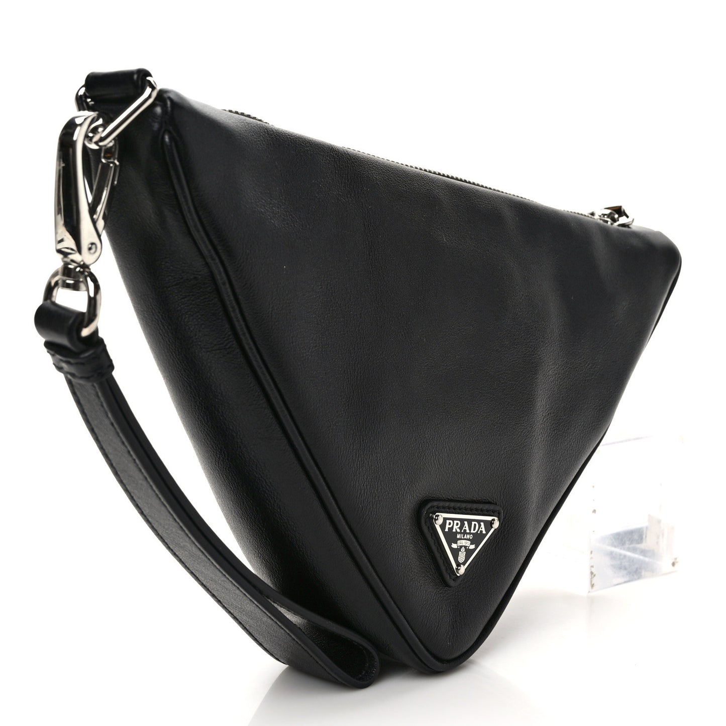 Grace Lux Triangle Logo Embossed Triangle Wristlet Pouch Black